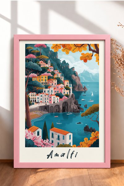 HOMEPACK Amalfi Stone Bridge and Orange Leaves Framed Painting Italy Poster W...