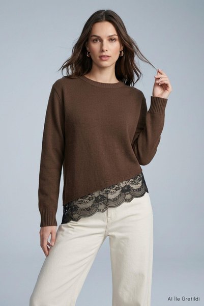 Rays Asymmetric Cut Oversize Sweater 2653 Brown