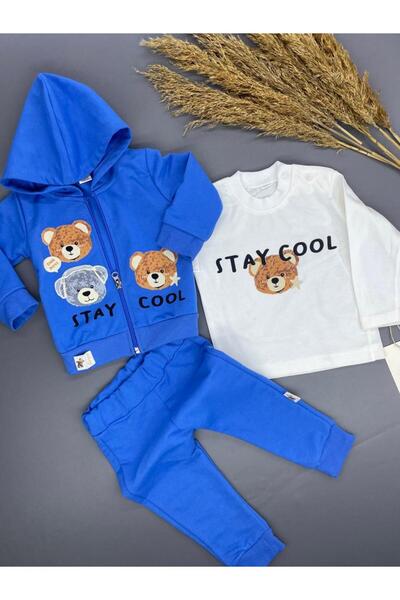 ZİMBOO COOL AYI BASKILI 2 İP MEVSİMLİK ERKEK BEBEK HIRKALI 3 LÜ TAKIM