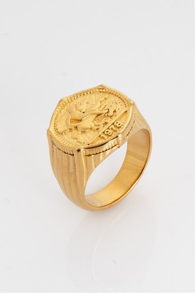 Crupt Studio Gold Tone Monarch Coin 316L Steel Men's Ring