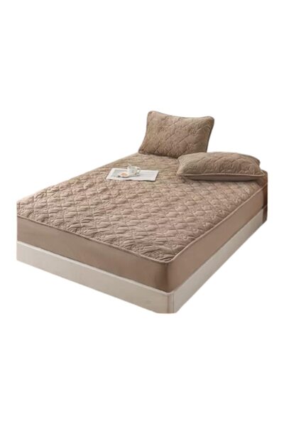 OEM Bed cover and 2 pillowcases, Velvet, Quilted Topper, 140x200 cm, latte co...