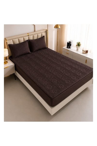 OEM Cuvertură de pat și două fețe de pernă 180 X 200+25 cm Maro închis Topper