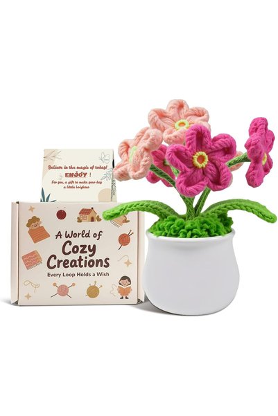 Generic Artificial Forget-Me-Not Crochet Potted Plant,Knitted Flowers Plant-I...