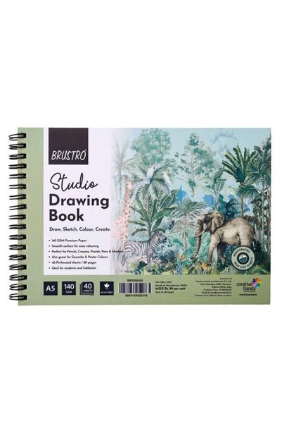 BRUSTRO Studio Drawing Book A5 - Blank, 140 GSM, 80 Pages, Wiro Bound
