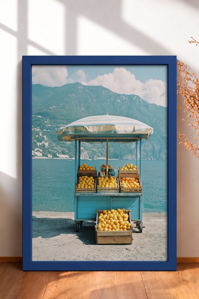 HOMEPACK Lemon and Orange Countertop on Beach Framed Painting Italy Poster Li...