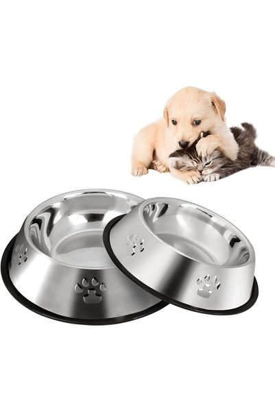 Generic 2PC Dog Paw Prints Stainless Steel Dog Bowls, 350ml Dog Feeding Bowls...