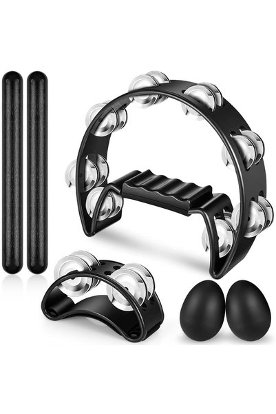 KASTWAVE 6-Piece Tambourine Set for Adults, Includes Handheld Metal Bell Tamb...