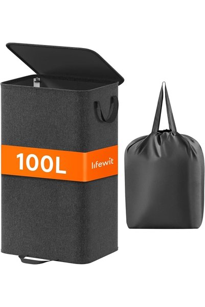 Lifewit Single Laundry Hamper with Lid, Removable Laundry Bags, Black