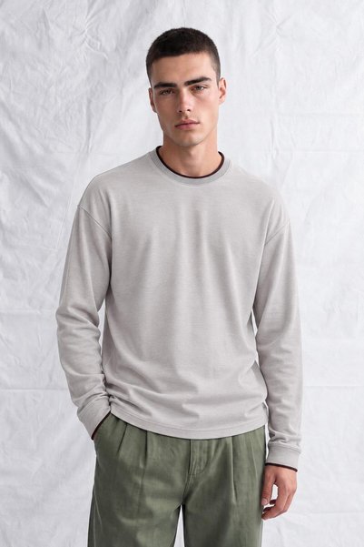 TENA Men's Stone Crew Neck Striped Modal Fabric Sweatshirt