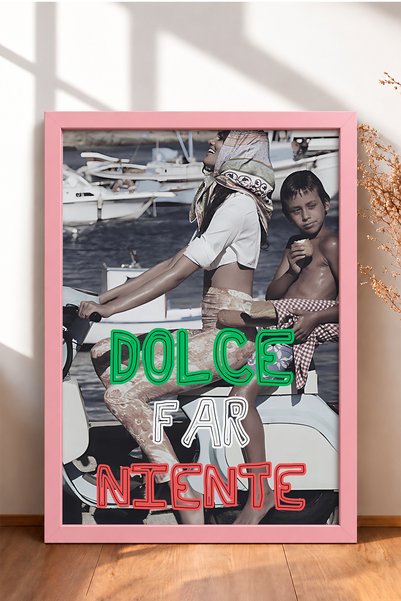 HOMEPACK Dolce Far Niente Skuterde Women and Children Framed Painting Italy P...