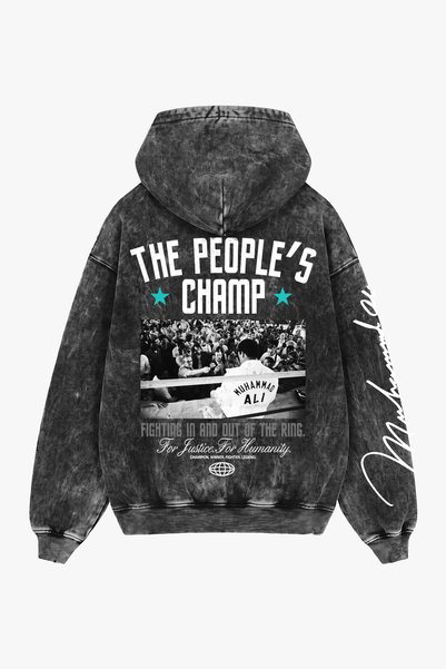 Sekizbiraltı The People's Champ Muhammed Ali Printed Oversize Washed Black Ho...