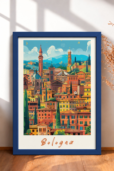 HOMEPACK Bologna Towers and City Silhouette Framed Painting Italy Poster Livi...