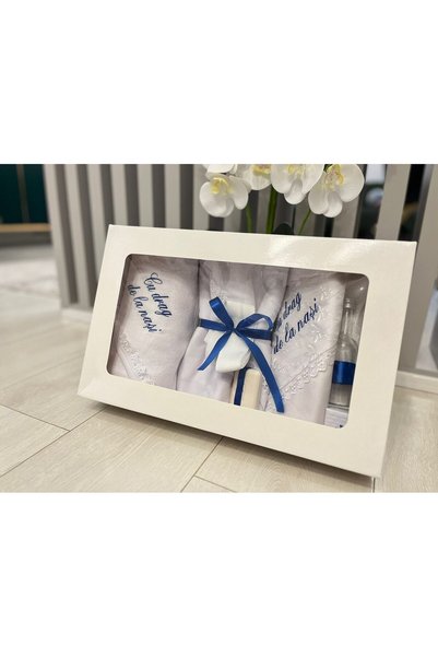 OEM Trusou pentru Botez, 8 Piese, din Bumbac, cu imprimeu, Cu drag de la nasi...