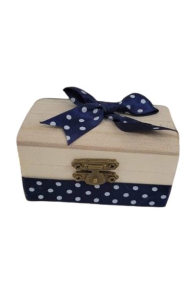 OEM Wooden box for keeping the first strand of hair. blue with white polka dots