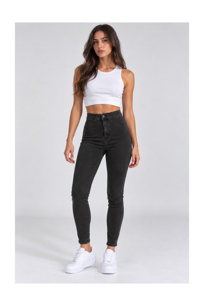 Rosita Jeans Kadın Yüksek Skinny Fit Süper Likralı Tayt Jean Füme