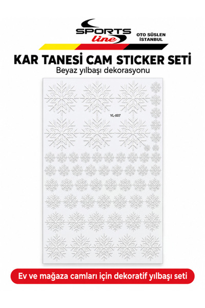 OTO SÜSLEN İSTANBUL Beyaz Kar Tanesi Desenli Yılbaşı Cam Sticker Seti 20×35 cm