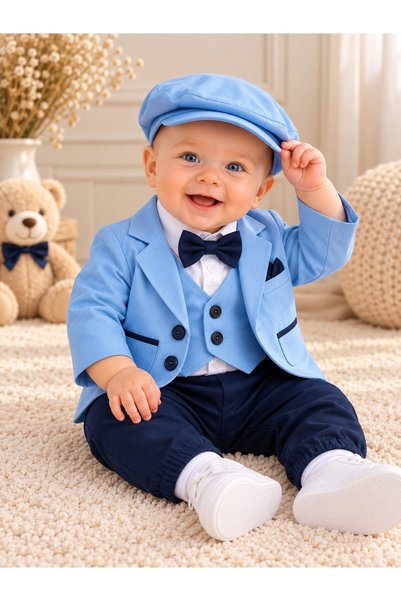 OEM Costum elegant pentru bebeluși, 4 piese, Jachetă, Body, Pantaloni, Papion...