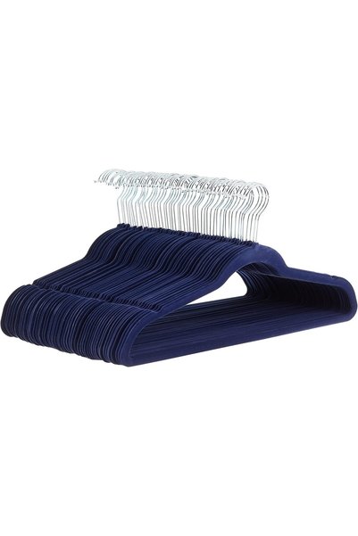 Generic Slim Velvet Non-Slip Suit Clothes Hangers, 50-Pack, Navy Blue/Silver