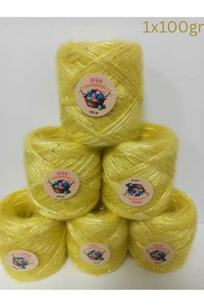İPEK YÜN İPLİK DÜNYASI Kid Moher Örgü İpi (Sarı,Sarı Floş Gold Pul) 100gr