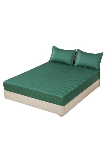 OEM Cearșaf de pat și 2 fețe de pernă, cu elastic, Damasc, pentru 2 persoane,...