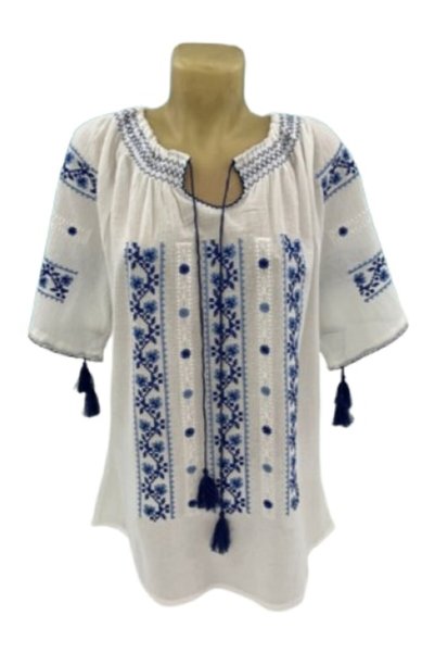 OEM Bluză de damă cu decolteu reglabil și mâneci lungi, din bumbac, alb/albas...
