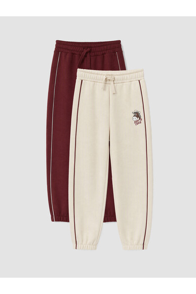 LC Waikiki Özmarka New Season Burgundy 2-Piece Printed Boys' Sweatpants