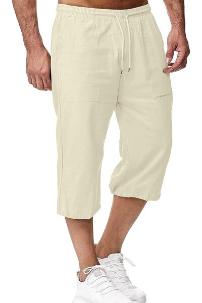 Generic Mens Linen Shorts Men Casual Capri Pant Summer Beach Yoga Shorts with...