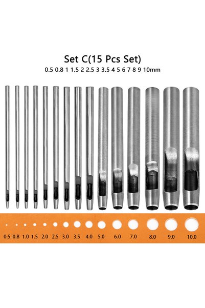 Choice Set C (15 Pcs) WUTA Leather Hollow Punch Tools 1-15 Pcs Round Hole Pun...