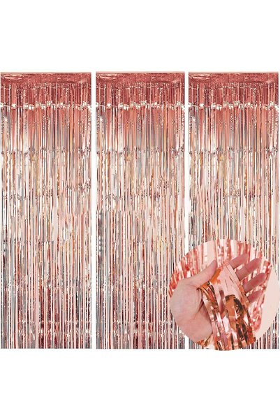 Generic Pack of 3 Foil Fringe Curtains Backdrop Party Decoration, Metallic Ti...