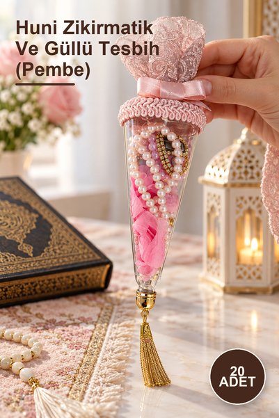 Yenilig 20 Funnel-Shaped Zikirmatik and Rose Prayer Beads (Pink)