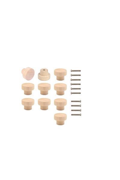 Generic Brand Set 10 manere rotunde Bosdontek, diametru 3.5 cm, lemn, natur