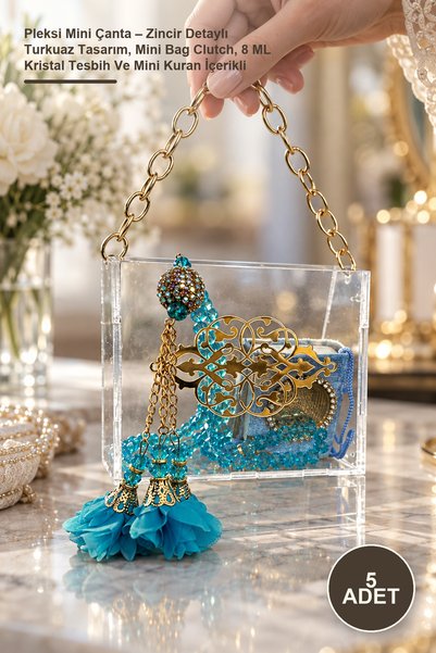 Yenilig 5 Pieces of Plexi Mini Bags – Turquoise Design with Chain Detail, Min...