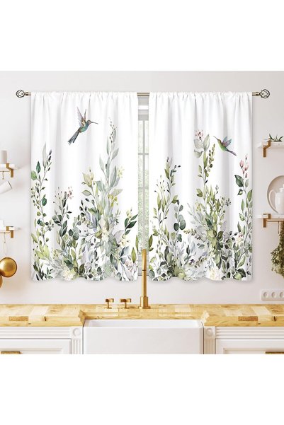 Generic Sage Mint Green Eucalyptus Botanical Leaves Floral Kitchen Window Cur...
