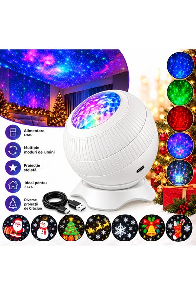 Generic Brand Proiector LED Stelar Alb, Lampă de Noapte cu Proiecții de Crăci...