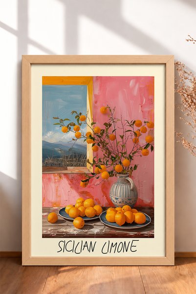 HOMEPACK Sicilian Lemon Written Citrus Tabletop Framed Painting Italy Poster ...