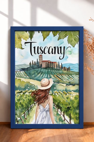 HOMEPACK Hatted Woman in Tuscany Countryside Framed Painting Italy Poster Liv...