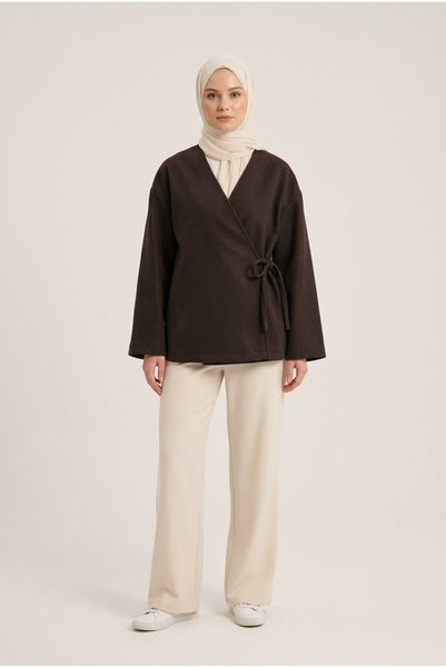 Lunsera Store جاكيت كاشي برباط جانبي - بني