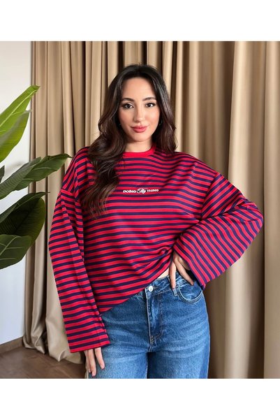 GM Butikk Women's Striped Printed Sweatshirt