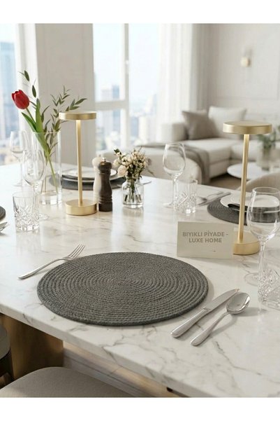 BIYIKLI PİYADE 6 Pieces Anthracite Jute Supla Lux Presentation Plate Coasters...