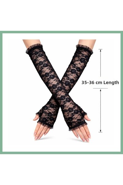 BŞK VİRGO Long Elegant Lace Gloves Fingerless Black 35 cm Bsk2026