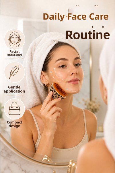 Pernem Leopard Patterned Facial Care Brush with Synthetic Bristles, Massage, ...