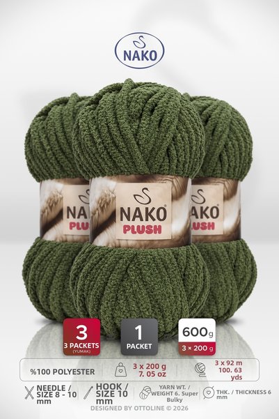 NAKO Plush • Green(14666) • 200Gr/92M • Scarf, Beanie, Blanket, Home Decor Rope