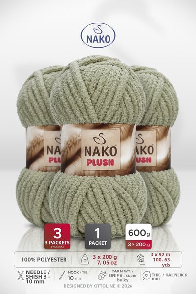 NAKO Plush • Light Green(14678) • 200Gr/92M • Scarf, Beanie, Blanket, Home De...
