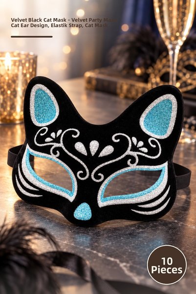Yenilig 10 Pieces Velvet Textured Black Cat Mask – Velvet Party Mask, Glitter...