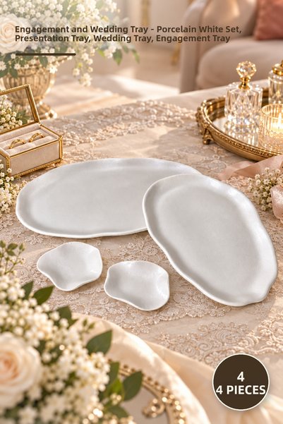Yenilig 4 Pieces Girl's Proposal and Engagement Tray – Porcelain White Set, P...