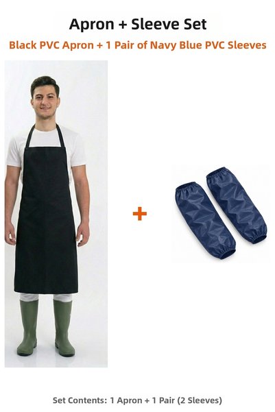 O.M.D Pvc Apron and Sleeve Set Black Apron + Navy Blue Sleeves – Dishwasher, ...