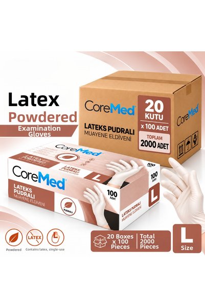 OEM Coremed latex powdered examination gloves, size l, 2000 pieces per box (2...