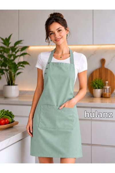 Hulganz Kitchen Apron Stain-Resistant Water-Repellent Fabric Snap-On Neck Str...
