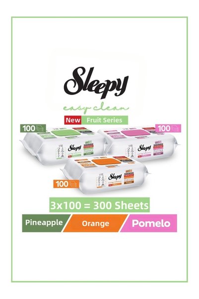 Sleepy مناديل تنظيف الأسطح من سلسلة فروت، برتقال + أناناس + بوميلو، 3×100 (30...