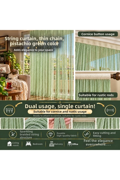 AKÇA TEKSTİL Ip Curtain Special Series Thin Chain Pistachio Green Color (Corn...